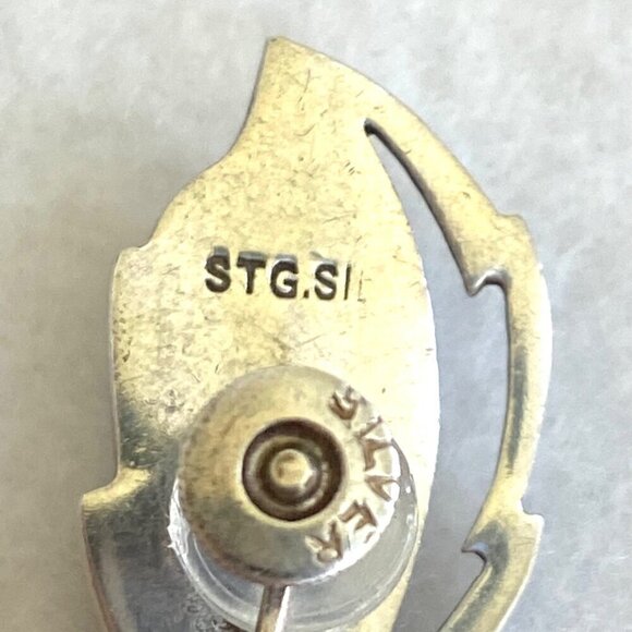 VTG Sterling Silver 925 Dainty Abalone Inlay Foliage Leaf Screwback Earrings - Picture 9 of 16